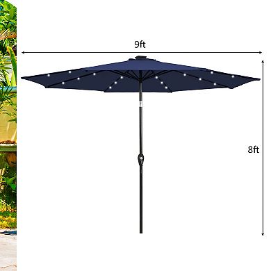 9 Feet Solar LED Lighted Patio Market Umbrella with Tilt Adjustment without Base