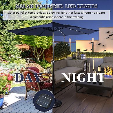 9 Feet Solar LED Lighted Patio Market Umbrella with Tilt Adjustment without Base