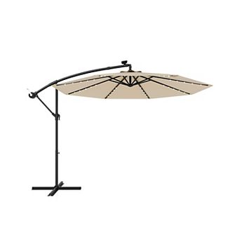 10 Feet Solar Offset Hanging Umbrella with 40 Lamp Beads and Solar Panel