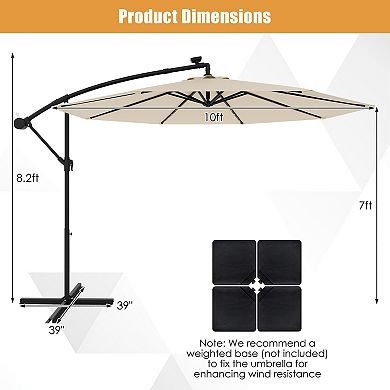 10 Feet Solar Offset Hanging Umbrella with 40 Lamp Beads and Solar Panel