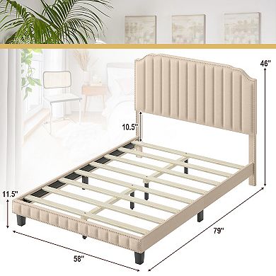 Heavy Duty Upholstered Bed Frame with Rivet Headboard-Full Size