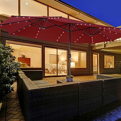 15 Foot Double Sided Patio Umbrella with 48 LED Lights