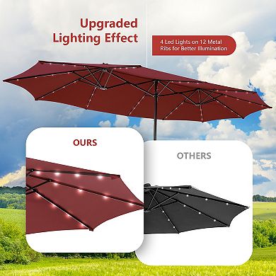 15 Foot Double Sided Patio Umbrella with 48 LED Lights