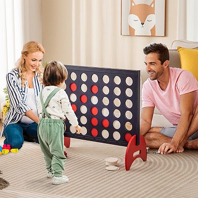 Wooden 4-in-a-row Game Set with 42 PCS Chips and 600D Oxford Fabric Carrying Bag