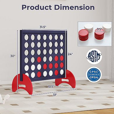 Wooden 4-in-a-row Game Set with 42 PCS Chips and 600D Oxford Fabric Carrying Bag