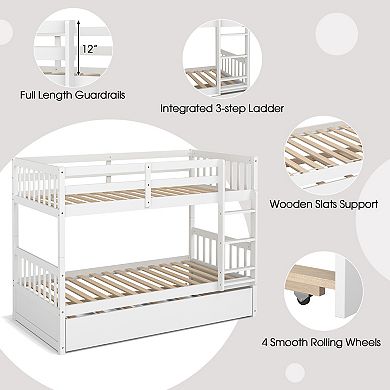 Twin Over Twin Bunk Bed with Pull-out Trundle and Ladder