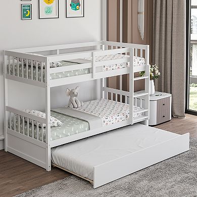 Twin Over Twin Bunk Bed with Pull-out Trundle and Ladder
