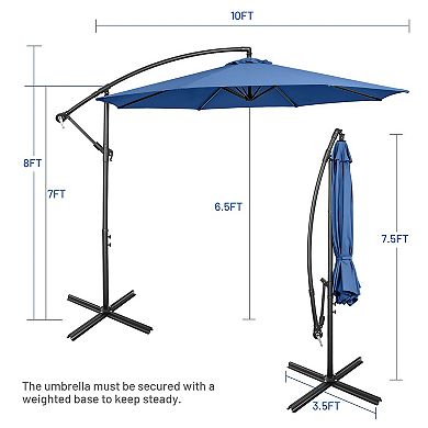 10 Foot Offset Umbrella with 8 Ribs Cantilever and Cross Base