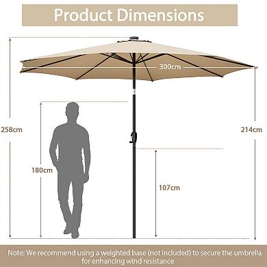 10 Feet Patio Umbrella with 112 Solar Lights and Crank Handle