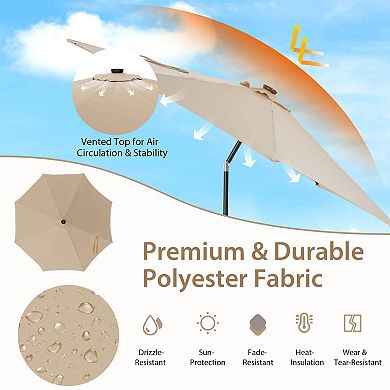 10 Feet Patio Umbrella with 112 Solar Lights and Crank Handle