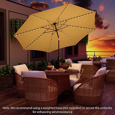 10 Feet Patio Umbrella with 112 Solar Lights and Crank Handle