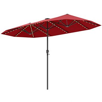 13 FT Large Patio Umbrella with LED Solar Lights and Crank Handle