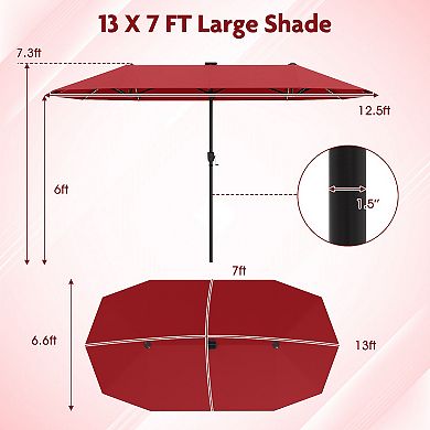 13 FT Large Patio Umbrella with LED Solar Lights and Crank Handle