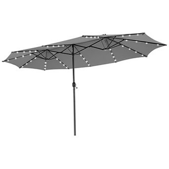 15 Feet Twin Patio Umbrella with 48 Solar LED Lights