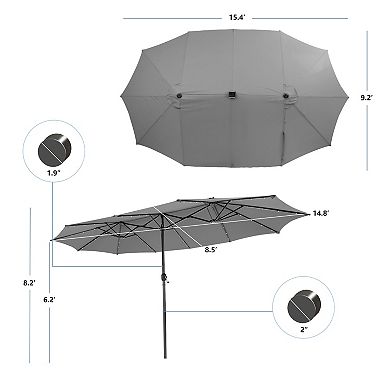 15 Feet Twin Patio Umbrella with 48 Solar LED Lights