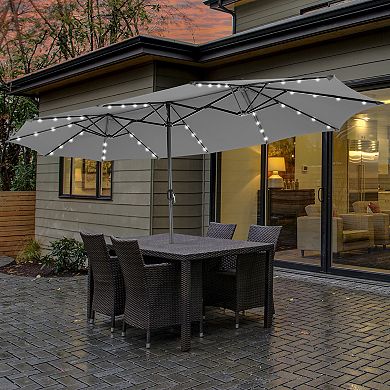 15 Feet Twin Patio Umbrella with 48 Solar LED Lights
