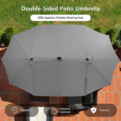 15 Feet Twin Patio Umbrella with 48 Solar LED Lights