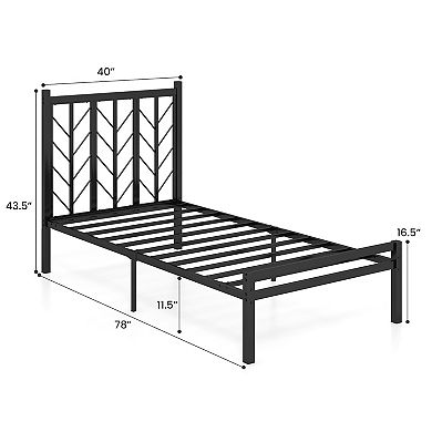 Twin Size Platform Bed with Headboard and Metal Frame-Twin Size
