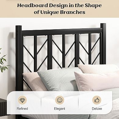 Twin Size Platform Bed with Headboard and Metal Frame-Twin Size