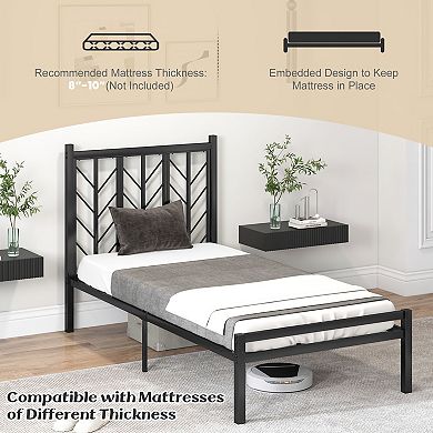 Twin Size Platform Bed with Headboard and Metal Frame-Twin Size