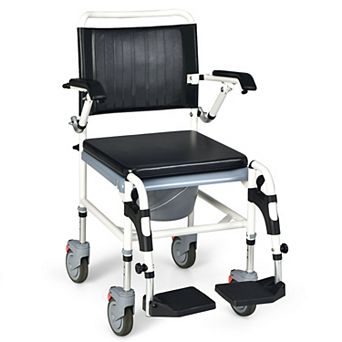 4-in-1 Bedside Commode Wheelchair With Detachable Bucket