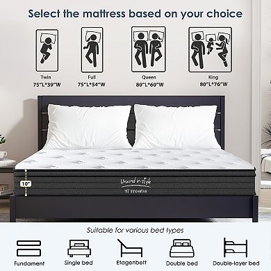 Hybrid Mattress 12 Inch Gel Memory Foam Pocket Spring, Medium Firm for Pressure Relief