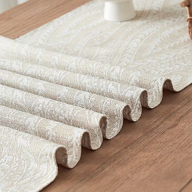 Textured Pattern Table Runner with Tassel Fringe and Woven Detailing