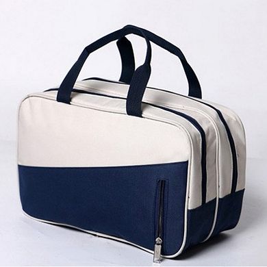 Two-Tone Canvas Travel Duffel Bag with Dual Handles and Front Zipper Pocket
