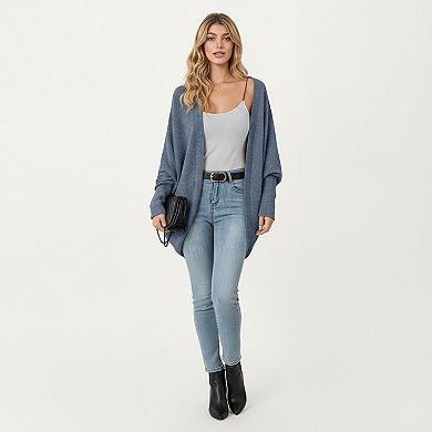 Women's Open Front Knit Cardigan with Dolman Sleeves and Relaxed Fit