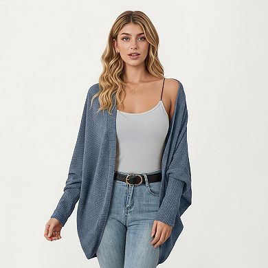 Women's Open Front Knit Cardigan with Dolman Sleeves and Relaxed Fit