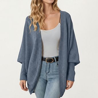 Women's Open Front Knit Cardigan with Dolman Sleeves and Relaxed Fit