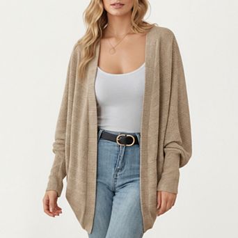 Women's Open Front Knit Cardigan with Dolman Sleeves and Relaxed Fit