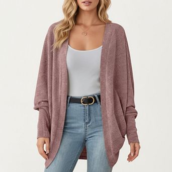 Women's Open Front Knit Cardigan with Dolman Sleeves and Relaxed Fit