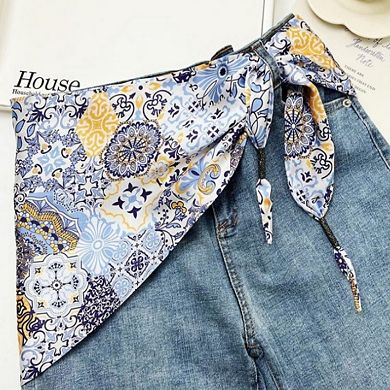 Women's Scarf Belt with Intricate Pattern and Side Knot Detail