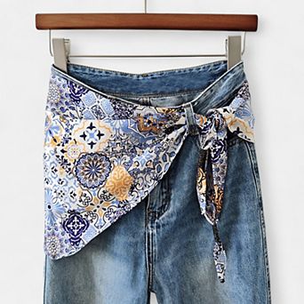 Women's Scarf Belt with Intricate Pattern and Side Knot Detail