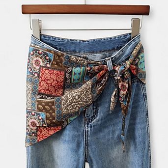 Women's Scarf Belt with Intricate Pattern and Side Knot Detail