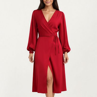 wrap dress elegant WRAP MAXI-BLACK LONG SLEEVES