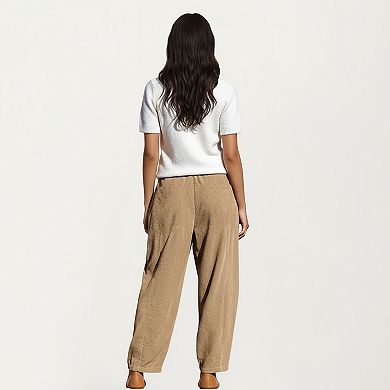 Women's Drawstring High Waist Relaxed Fit Pants with Front Patch Pockets