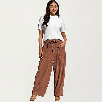 Women's Drawstring High Waist Relaxed Fit Pants with Front Patch Pockets