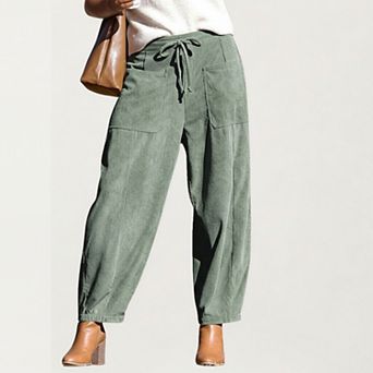 Women's Drawstring High Waist Relaxed Fit Pants with Front Patch Pockets