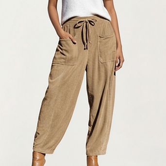 Women's Drawstring High Waist Relaxed Fit Pants with Front Patch Pockets