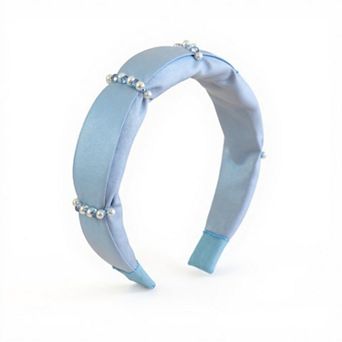 Women's Padded Satin Headband with Pearl and Crystal Bead Embellishments