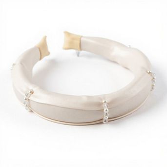 Women's Padded Satin Headband with Pearl and Crystal Bead Embellishments