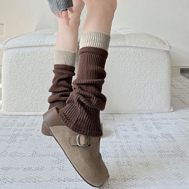 Women's Two-Tone Ribbed Knit Leg Warmers with Contrast Cuff Detail