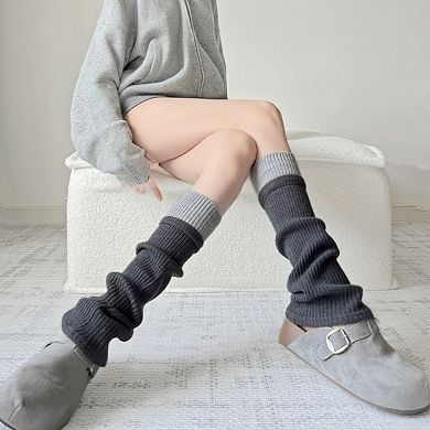 Women's Two-Tone Ribbed Knit Leg Warmers with Contrast Cuff Detail