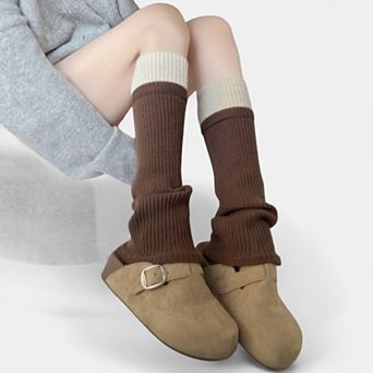 Women's Two-Tone Ribbed Knit Leg Warmers with Contrast Cuff Detail