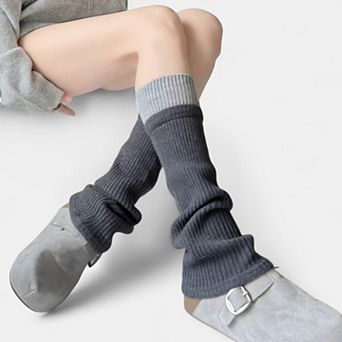 Women's Two-Tone Ribbed Knit Leg Warmers with Contrast Cuff Detail