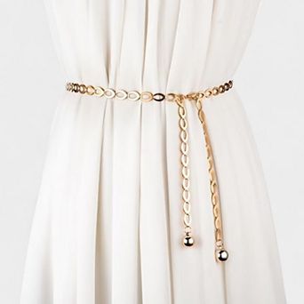 Women's Chain Belt with Oval Link Design and Hanging Ball Accents