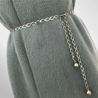 Women's Chain Belt with Oval Link Design and Hanging Ball Accents