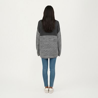 Women's Long Sleeve Color Block Knit Sweater with Textured Waffle and Marled Stitch Design